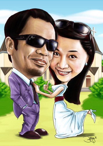 Cartoon: caricature wedding (medium) by juwecurfew tagged wedding,caricature