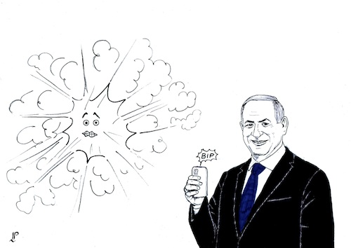 Cartoon: Hezbollah explosion (medium) by paolo lombardi tagged netanyahu,lebanon,israel,terrorism,war,hezbollah