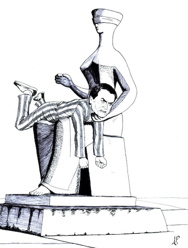 Cartoon: Lady Justice and Bolsonaro (medium) by paolo lombardi tagged brasil,bolsonaro,justice,jail