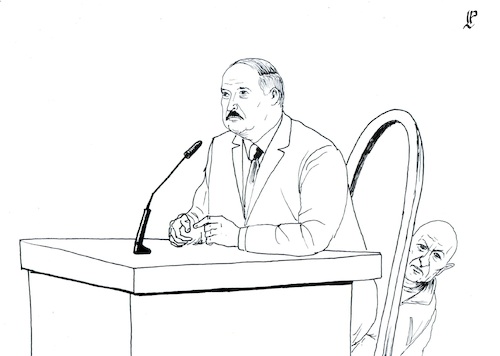 Cartoon: Prigozhin in Belarus (medium) by paolo lombardi tagged prigozhin,wagner,putin,lukashenko,war,belarus