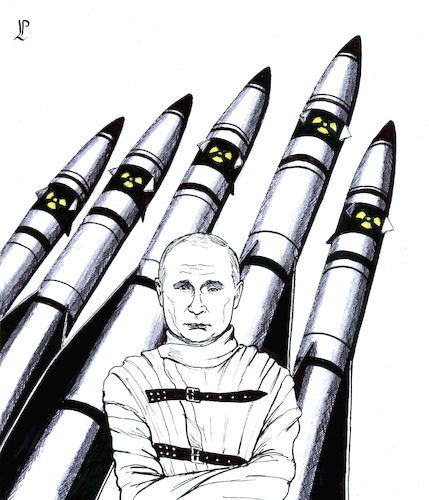 Cartoon: Putin s threat (medium) by paolo lombardi tagged putin,russia,ukraine,war,peace,europe,atomic