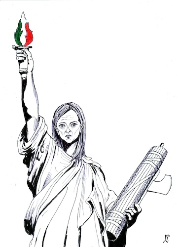 Cartoon: Statue of Fascism (medium) by paolo lombardi tagged italy,fascism,meloni,elections,europe