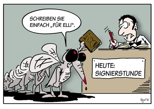Cartoon: Blutsauger (medium) by Mergel tagged blutsauger,vampire,mücken,blut,fankultur,signieren,autogramm,fan,star,anhänger