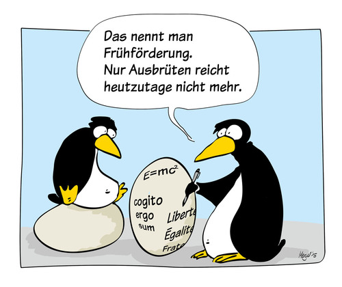 Cartoon: Frühförderung (medium) by Mergel tagged pinguin,ei,brüten,frühförderung,erziehung,nachwuchs