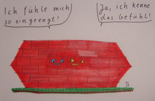 Cartoon: Ziegelsteine unter sich (medium) by LaRoth tagged mauer,stein,ziegel,wall,brick,problem,enge