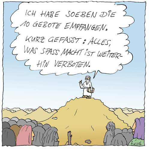 Cartoon: Die Zehn Gebote für Eilige (medium) by fussel tagged zehn,gebote,moses,spass,verboten,verbot