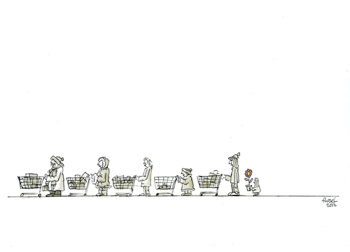 Cartoon: Nimm immer die andere Schlange (medium) by fussel tagged einkaufen,supermarkt,anstellen,schlange