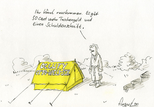 Cartoon: Occupy meinen Vorgarten (medium) by fussel tagged occupy,schulden,schuldenkrise,banken,finanzen,wall,street