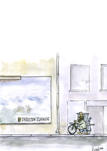Cartoon: Überall zuhause (medium) by fussel tagged outdoor,werbung,obdachlos,zuhause,draussen