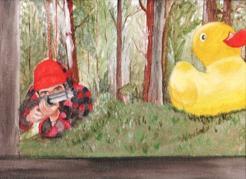 Cartoon: Funny Hunter! (medium) by Krinisty tagged hunting,rubberduck,hunter,watercolor,painting,funny,woods,nature,joke,gun