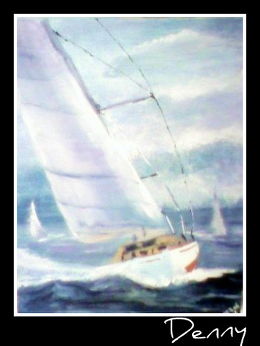 Cartoon: Rough Sailing (medium) by Krinisty tagged water,boats,sailing,rough,sea,ocean,sky,windy,clouds,art,watercolor,krinisty