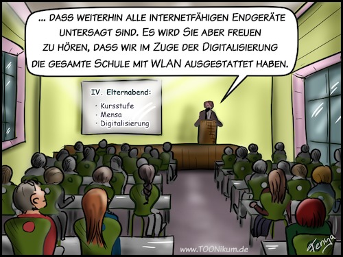 Cartoon: WLAN für... äh... Lehrer? (medium) by Fenya tagged internet,handy,bildung,bildungspolitik,jugend,digitalisierung,neuland,schule,lehrer,gymnasium,realschule,schüler,kinder,teenager,teens,elternabend,eltern