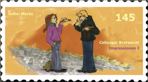 Cartoon: Briefmarke Coburg (medium) by SoRei tagged coburger,bratwurst,impressionen,briefmarken,coburger,bratwurst,impressionen,briefmarken