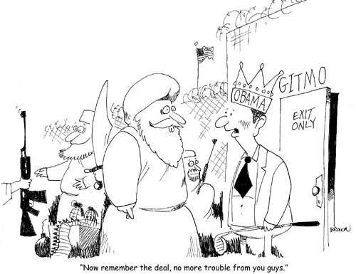 Cartoon: obama frees up space at Gitmo (medium) by Joebrowntoons tagged gitmo,politicalcartoon,obama,terror,terrorist,radical,whitehouse,editorialcartoon