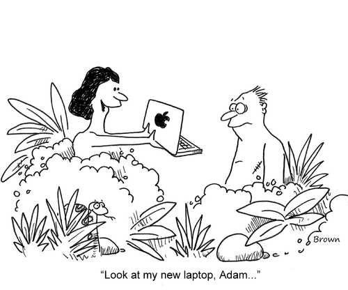 Cartoon: The apple in the Garden of Eden (medium) by Joebrowntoons tagged apple,mac,macintosh,pad,ipod,computer,eden,the