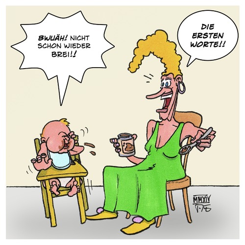 Cartoon: die Ersten Worte (medium) by Timo Essner tagged baby,mutter,wörter,wort,babybrei