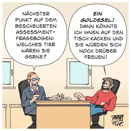 Cartoon: Goldesel (medium) by Timo Essner tagged arbeit,arbeitsmarkt,job,jobsuche,angestellte,angestellter,arbeiten,firma,arbeitgeber,assessment,bewerbung,bewerbungsgespräch,arbeitssuche,finanzen,geld,wirtschaft,lebenszeit,cartoon,timo,essner,arbeit,arbeitsmarkt,job,jobsuche,angestellte,angestellter,arbeiten,firma,arbeitgeber,assessment,bewerbung,bewerbungsgespräch,arbeitssuche,finanzen,geld,wirtschaft,lebenszeit,cartoon,timo,essner