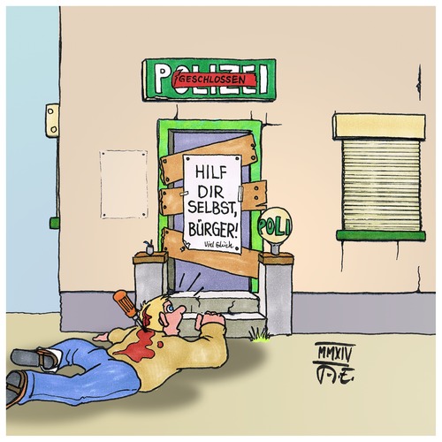 Cartoon: Polizeiknappheit (medium) by Timo Essner tagged polizei,land,einsparung,politik