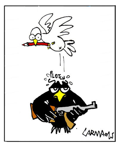 Cartoon: Crows and Doves (medium) by Carma tagged animals,politics,peace,terrorism,war,conflicts,crows,doves,black,cherlie,hebdo,fredom,freedom,of,expression