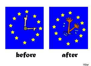 Cartoon: Time Change (medium) by Carma tagged clock,time,change,eu,immigration