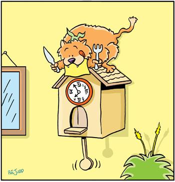 Cartoon: TP0021cats (medium) by comicexpress tagged cat,cats,feline,food,chain,cuckoo,clock,carnivore,hungry