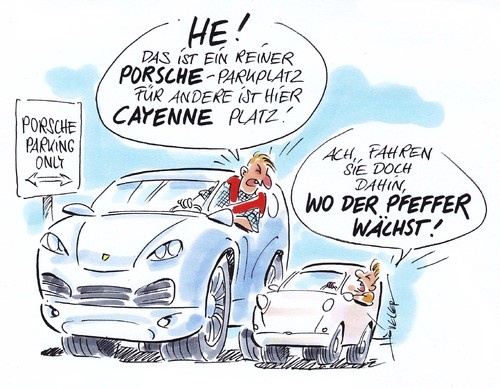 Cartoon: Porsche Parkplatz (medium) by Hoevelercomics tagged autos,auto,cars,car,cayenne,porsche