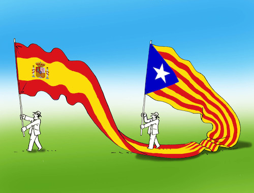 Cartoon: catakspainflag (medium) by Lubomir Kotrha tagged catalonia,independence,spain,europa,barcelona,madrid