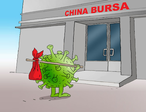 Cartoon: chinavir (medium) by Lubomir Kotrha tagged china,bursa,coronavirus,dollar,euro,libra,world