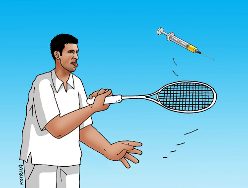 Cartoon: dokovic (medium) by Lubomir Kotrha tagged tennis,vaccine,novak,djokovic,australia,tennis,vaccine,novak,djokovic,australia