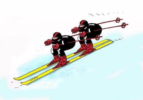 Cartoon: duozjazd (medium) by Lubomir Kotrha tagged winter,olympic,games,2022,china,winter,olympic,games,2022,china