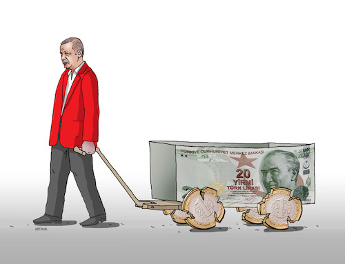 Cartoon: erdovoz (medium) by Lubomir Kotrha tagged turkey,turkish,lira,decline,the,fall,dollar,euro,erdogan