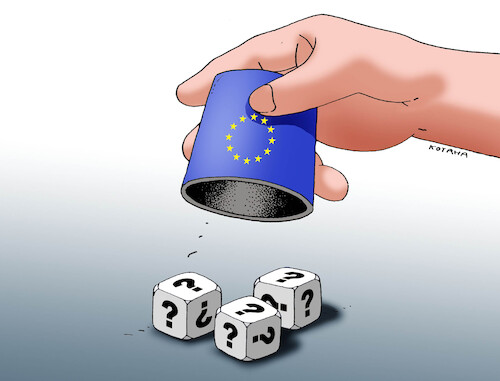 Cartoon: eukock26 (medium) by Lubomir Kotrha tagged inflation,recession,euro,eu,inflation,recession,euro,eu