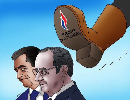 Cartoon: frontslap (medium) by Lubomir Kotrha tagged france,vote,elections,marine,le,pen,national,hollande,sarkozy