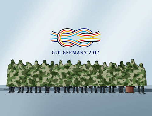 Cartoon: g20hamburg (medium) by Lubomir Kotrha tagged summit,g20,germany,hamburg,merkel,trump,putin,world,dollar,euro,libra,peace,war