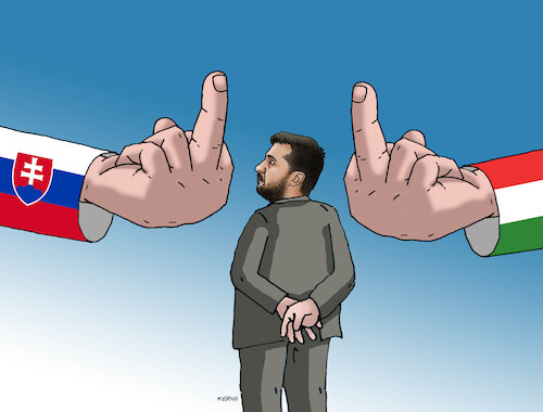 Cartoon: hunsk (medium) by Lubomir Kotrha tagged ukraine,hungary,slovakia,zelensky,orban,fico,ukraine,hungary,slovakia,zelensky,orban,fico