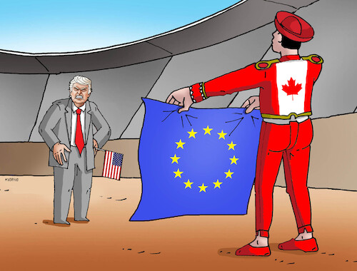 Cartoon: kanadatoro (medium) by Lubomir Kotrha tagged eu,canada,usa,trump,eu,canada,usa,trump