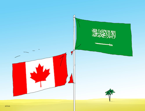 Cartoon: kanasaud2 (medium) by Lubomir Kotrha tagged saudi,arabia,diplomatic,war,canada,ambassador,oil,business,activities