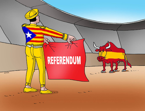 Cartoon: katalspain (medium) by Lubomir Kotrha tagged catalonia,refererendum,independence,spain,europa,barcelona,madrid