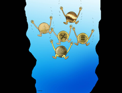 Cartoon: kryptopad (medium) by Lubomir Kotrha tagged dollar,euro,cryptocurrency,bitcoin,memecoin,dollar,euro,cryptocurrency,bitcoin,memecoin
