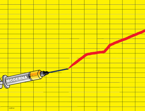 Cartoon: moderna26 (medium) by Lubomir Kotrha tagged moderna,vaccine,wall,street,moderna,vaccine,wall,street