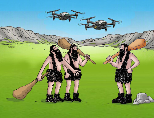 Cartoon: pradrony (medium) by Lubomir Kotrha tagged prehistoric,humans,drones,prehistoric,humans,drones