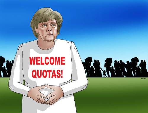 Cartoon: quotas (medium) by Lubomir Kotrha tagged refugees,quotes,europe,germany,eu,usa,euro,world,merkel