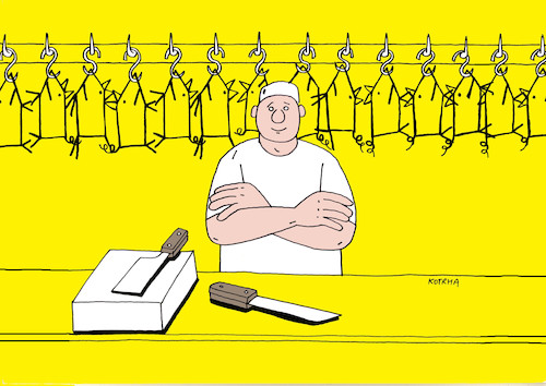Cartoon: svinkos2013 (medium) by Lubomir Kotrha tagged butcher,shop,butcher,shop,metzger,haken,laden,geschäft,fleischer,tiere,messer,beil,atrappen