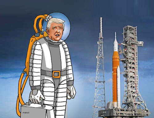 Cartoon: trumpastro (medium) by Lubomir Kotrha tagged trump,artemis,orion,moon,trump,artemis,orion,moon