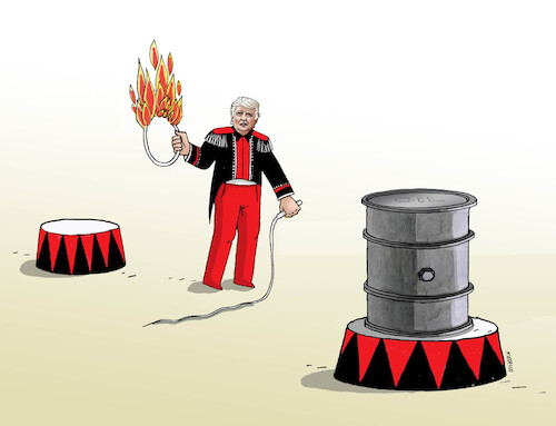 Cartoon: trumpcircoil (medium) by Lubomir Kotrha tagged trump,oil,war,price,trump,oil,war,price