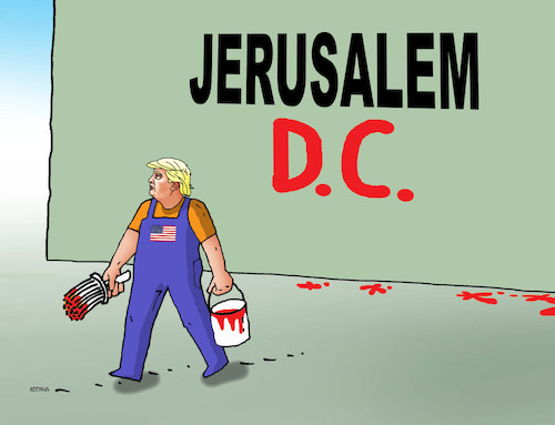 Cartoon: trumpmal (medium) by Lubomir Kotrha tagged donald,trump,usa,jerusalem,dc,israel