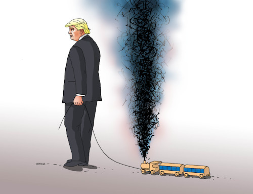 Cartoon: trumptrain (medium) by Lubomir Kotrha tagged donald,trump,usa,paris,climate,world,dollar,euro,warming,earth