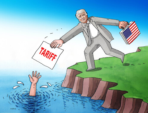 Cartoon: trumpzachran-en (medium) by Lubomir Kotrha tagged trump,tariffs,taco,trump,tariffs,taco