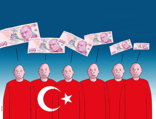 Cartoon: turkomoney (medium) by Lubomir Kotrha tagged turkey,turkish,lira,decline,the,fall,dollar,euro,erdogan