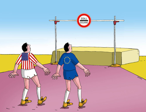 Cartoon: usaeuskok (medium) by Lubomir Kotrha tagged usa,europe,world,trade,war,clo,zoll,douanne
